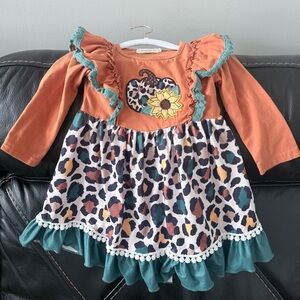Leopard Print Dress with Teal Ruffles 12-18m